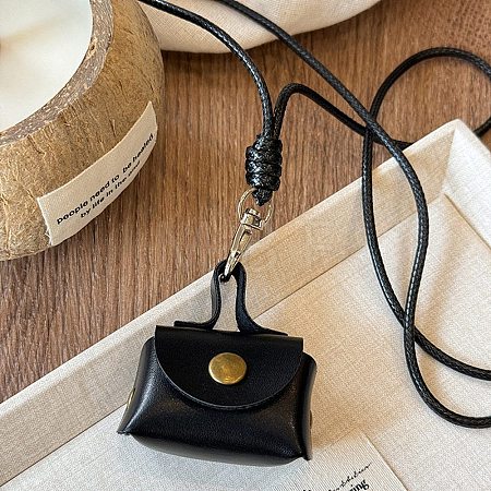Mini PU Leather Headphone Bag Hanging Neck Pouches NJEW-G198-01B-1