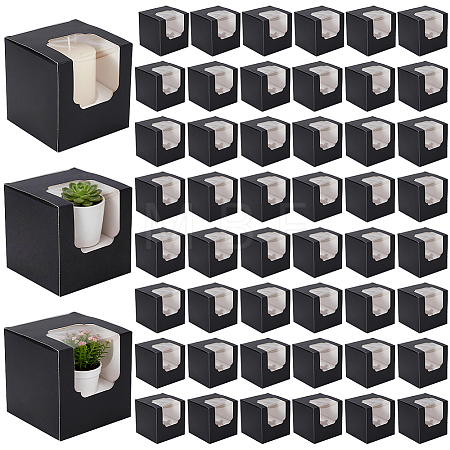 Cube Paper Cupcake Storage Boxes with Visible Window BAKE-WH0002-002C-1