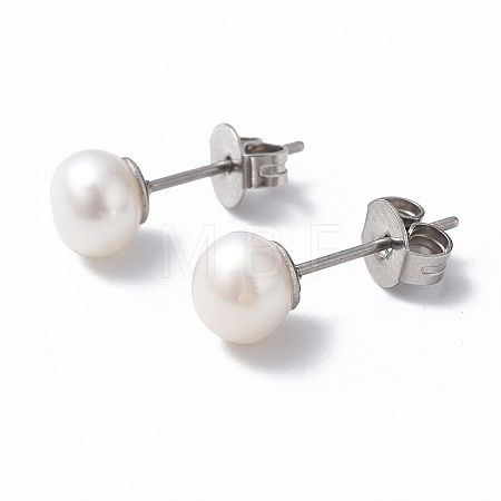 Natural Pearl Ear Studs EJEW-P223-01B-P03-1