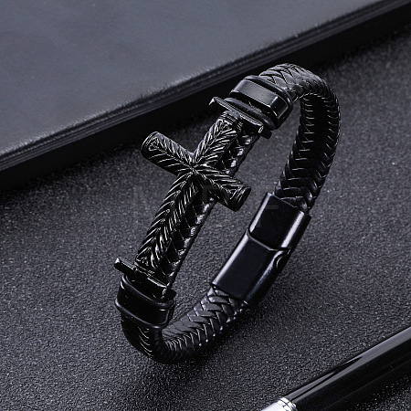Artificial Leather Cord Braided Bracelets for Men FS-WGEBCD0-02-1