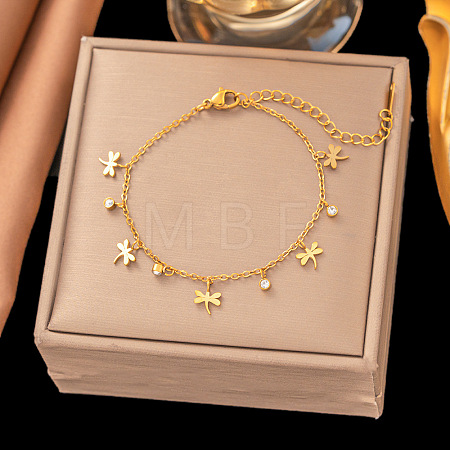 304 Stainless Steel Crystal Rhinestone Dragonfly Charm Anklets for Women WG9ACA2-01-1