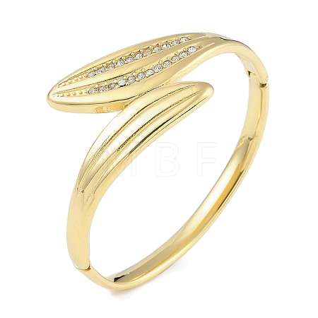 304 Stainless Steel Rhinestone Leaf Hinged Bangles for Women BJEW-C071-13G-01-1