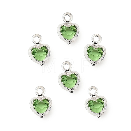 Heart Brass Glass Charms KK-S385-01S-02-1