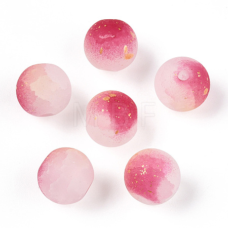 Frosted Baking Paint Crackle Glass Beads with Glitter Powder X1-DGLA-T004-8mm-01H-1