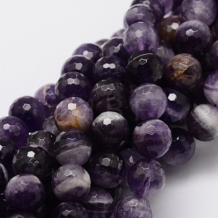 Faceted Round Natural Chevron Amethyst Bead Strands G-L437-22-10mm-1