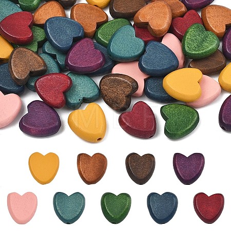 45Pcs 9 Colors Painted Natural Wood Beads WOOD-YW0002-03-1