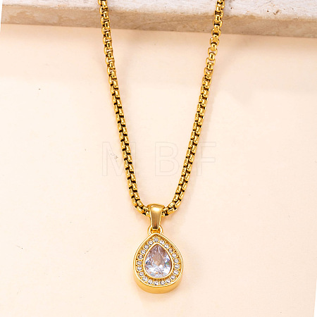 304 Stainless Steel Rhinestone Teardrop Pendant Necklaces for Women WG28393-02-1