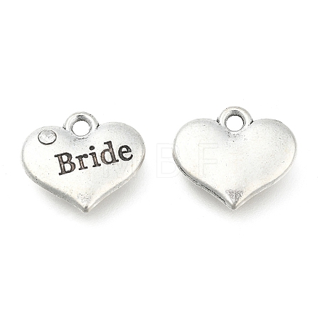 Wedding Theme Antique Silver Tone Tibetan Style Heart with Bride Rhinestone Charms LS-TIBEP-N005-12E-1