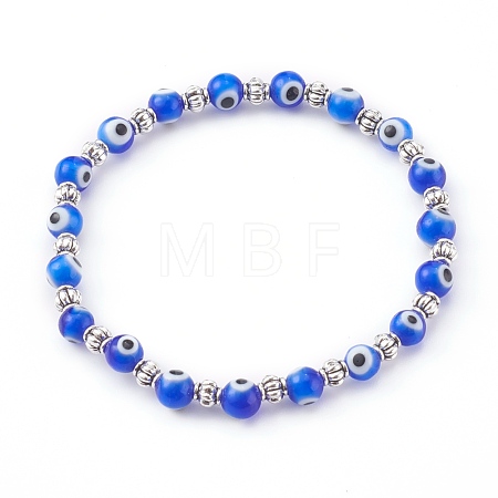 Handmade Round Evil Eye Lampwork Beaded Stretch Bracelets BJEW-JB05974-02-1