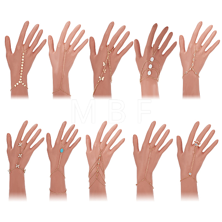 10Pcs 10 Styles Butterfly & Crystal Rhinestone Alloy Ring Bracelet BJEW-AN0001-39-1