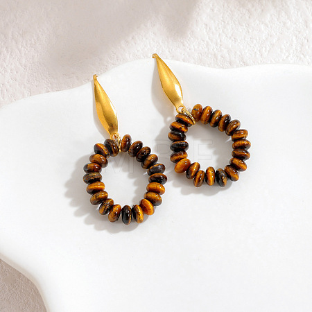 Natural Tiger Eye Bead Dangle Stud Earrings WGF593F-03-1
