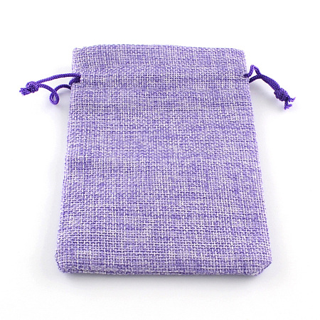 Polyester Imitation Burlap Packing Pouches Drawstring Bags X-ABAG-R005-14x10-03-1