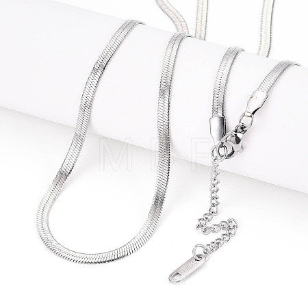 Anti-Tarnish 3mm Stainless Steel Flat Snake Chain Necklaces for Men Women NJEW-G160-03P-1