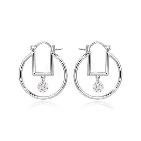 Brass & Clear Cubic Zirconia Hoop Earrings FS-WG3D18D-01-1