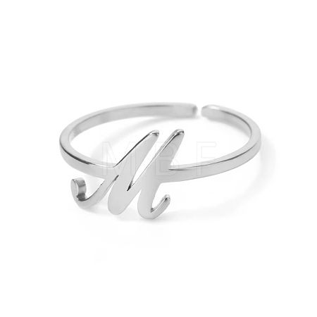 Adjustable 201 Stainless Steel Letter Open Cuff Rings for Women FS-WG61269-39-1