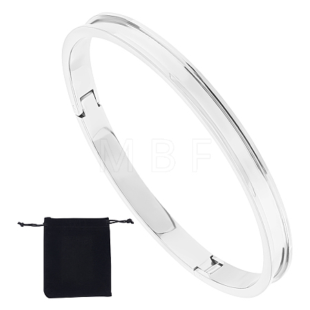 1Pc Stainless Steel Grooved Bangles STAS-UN0042-50B-P-1