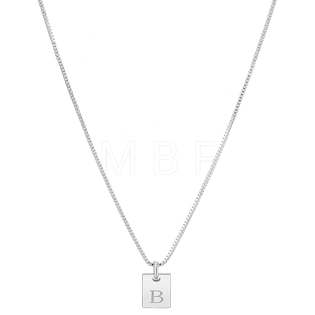1Pc Stainless Steel Letter Rectangle Pendant Necklaces NJEW-LP0001-34B-P-1