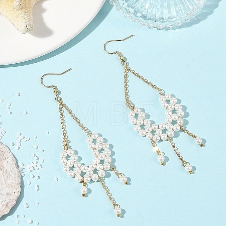 Shell Pearl Beads Dangle Earrings EJEW-JE07453-1