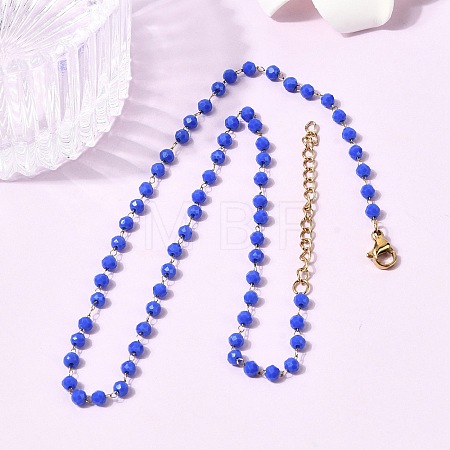 304 Stainless Steel with Glass Faceted Rondelle Bead Handmade Link Chain Birth Stone Necklaces for Women NJEW-G195-01G-11-1