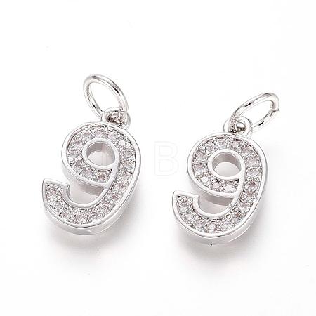 Brass Micro Pave Clear Cubic Zirconia Charms ZIRC-L092-09-P-1