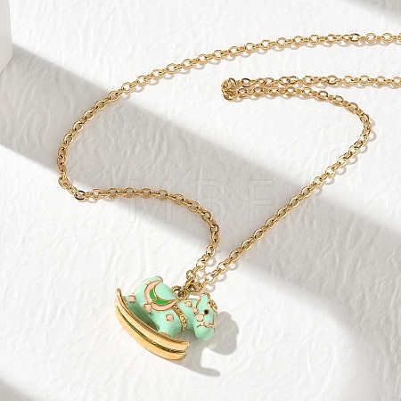304 Stainless Steel Enamel Rocking Horse Pendant Necklaces for Women NJEW-T022-01A-1