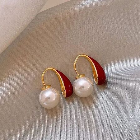 Alloy Enamel & Resin Pearl Clip-on Earrings EJEW-G466-05G-1