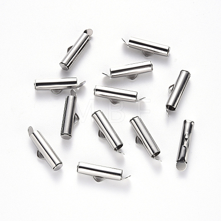 Non-Tarnish 304 Stainless Steel Slide On End Clasp Tubes X-STAS-S115-01F-P-1