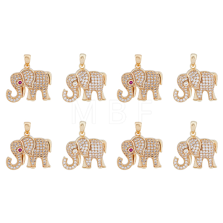 8Pcs 2 Colors Ion Plating(IP) Brass Micro Pave Cubic Zirconia Pendants KK-DC0002-91-1