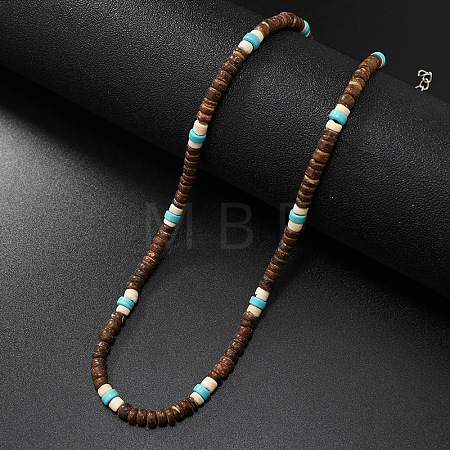 Retro Men's Coconut & Synthetic Turquoise & Shell Heishi Beaded Necklaces OX2630-1-1