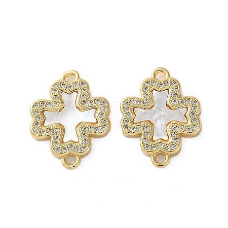 Brass Micro Pave Clear Cubic Zirconia Cross Connector Charms KK-U070-09A-G-1