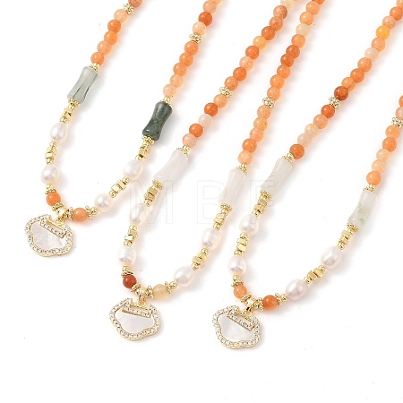 Natural Golden Silk Jade & Natural Quartz & Pearl Beaded Necklaces NJEW-L119-06G-1