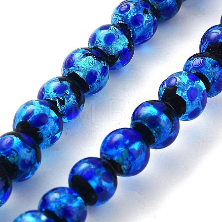 Glow in the Dark Luminous Style Handmade Silver Foil Glass Round Beads FOIL-I006-8mm-02-1