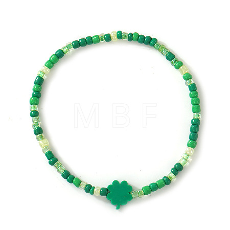 Saint Patrick's Day Glass Seed Bead Stretch Bracelets RL8024-3-1