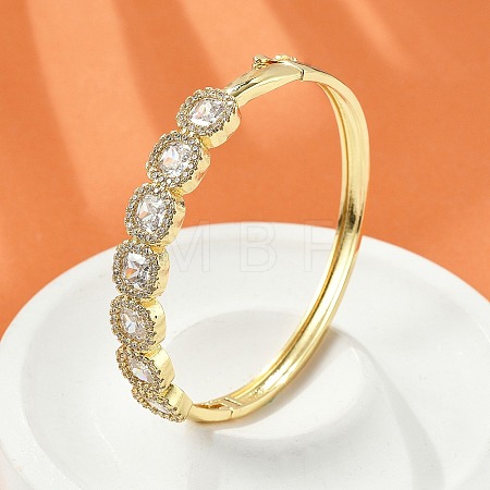 Brass Micro Pave Clear Cubic Zirconia Hinged Bangles for Women BJEW-K274-01G-1