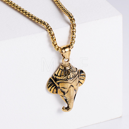 Retro Rock Punk Men's Elephant 304 Stainless Steel Pendant Necklaces TP5420-2-1