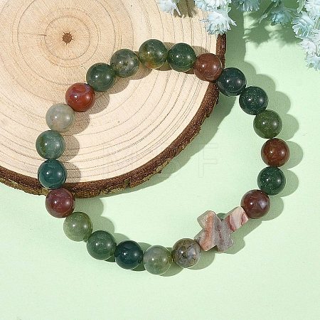 8.5MM Natural Indian Agate Round Beaded Stretch Bracelets BJEW-JB14342-01-1