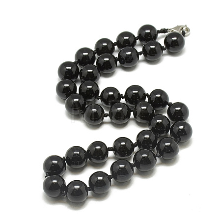 Natural Dyed & Heated Black Agate Beaded Necklaces NJEW-S405-02-1