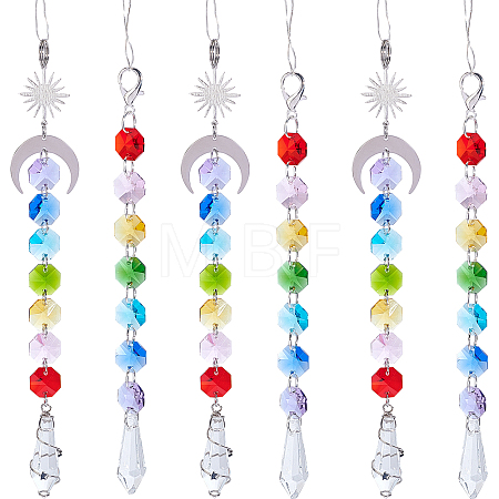 6Pcs 2 Style Electroplate Octagon Glass Beaded Pendant Decorations HJEW-SC0001-32-1