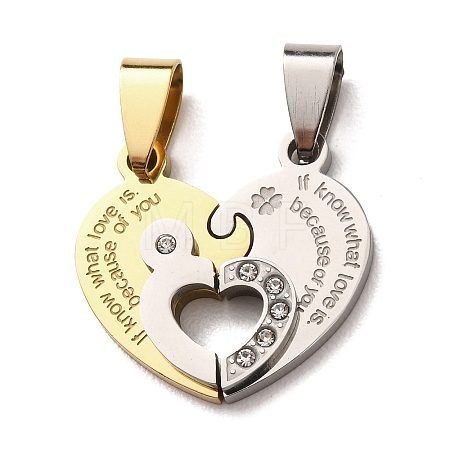 304 Stainless Steel Rhinestone Split Pendants STAS-F368-17GP-1