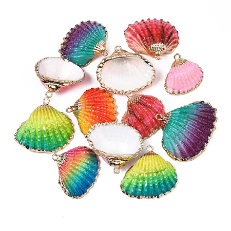 Spray Paint & Electroplate Sea Shell Pendants SSHEL-S262-07-1