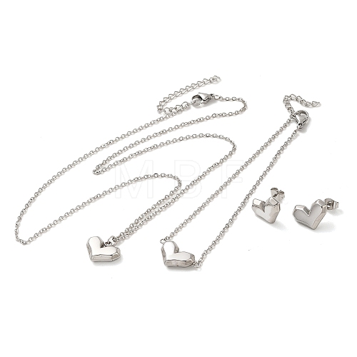 Heart 304 Stainless Steel Pendant Necklaces & Bracelets & Stud Earrings Sets for Women SJEW-C004-01P-1