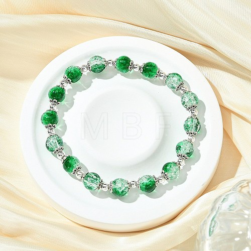 Round Crackle Glass Beads Stretch Bracelets BJEW-JB11456-03-1