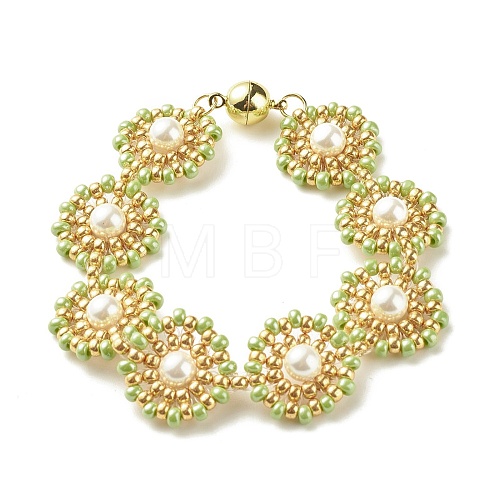 Shell Pearl Flower Link Bracelet BJEW-JB08084-03-1
