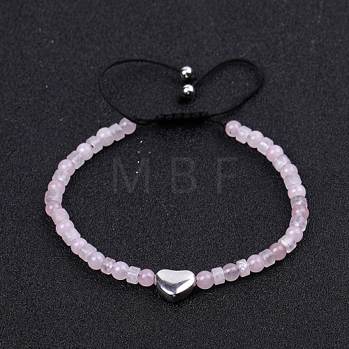 Natural Rose Quartz Braided Bead Bracelets for Women PW-WGAE96F-11-1