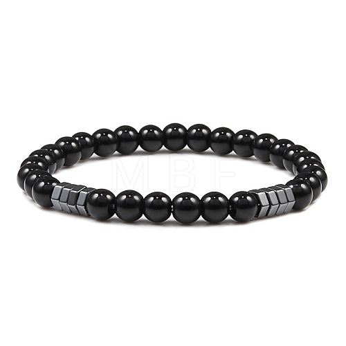 6mm Natural Black Obsidian Round Beaded Stretch Bracelets NA0415-2-1