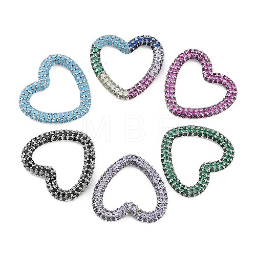 Rack Plating Brass Micro Pave Cubic Zirconia Heart Linking Rings KK-A234-005P-1