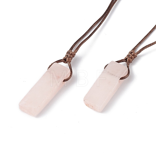 Natural Rose Quartz Nugget Pendant Necklace with Waxed Cord for Women NJEW-F306-01G-1
