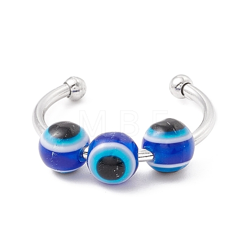 Rotating Round Evil Eye Beaded Open Cuff Ring RJEW-H102-03P-1