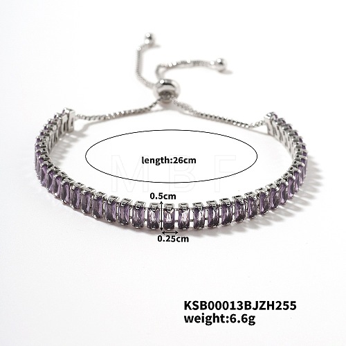 Brass Amethyst Rhinestone Box Chain Slider Bracelets for Women TG7650-2-1