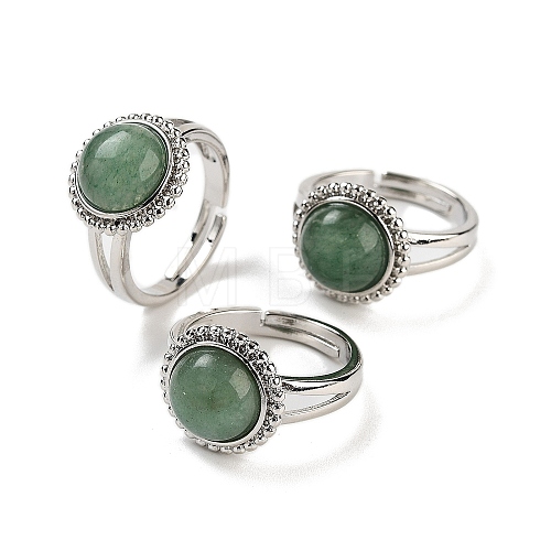 Natural Green Aventurine Round Adjustable Rings RJEW-K271-02P-05-1